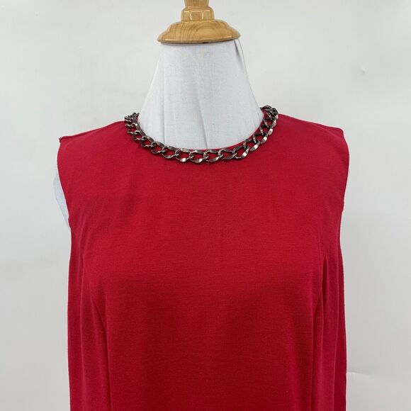 Chicos Jillian Shift Dress Womens 1 Red Back Zip Sleeveless Nylon Chain Neckline - Picture 3 of 11